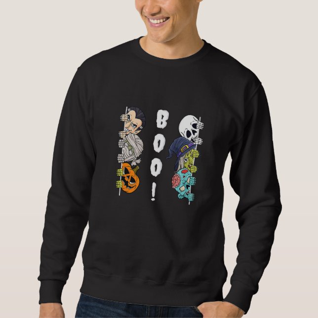 Halloween Skeleton Witch Peeking Zombie Mummy Kids Lång Ärmad Tröja (Framsida)