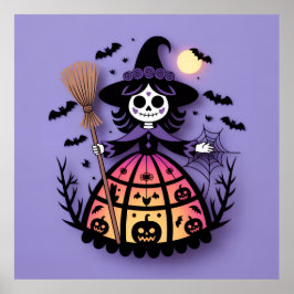 Halloween Skeleton Witch Poster