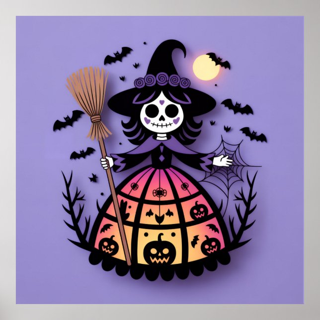 Halloween Skeleton Witch Poster (Framsidan)
