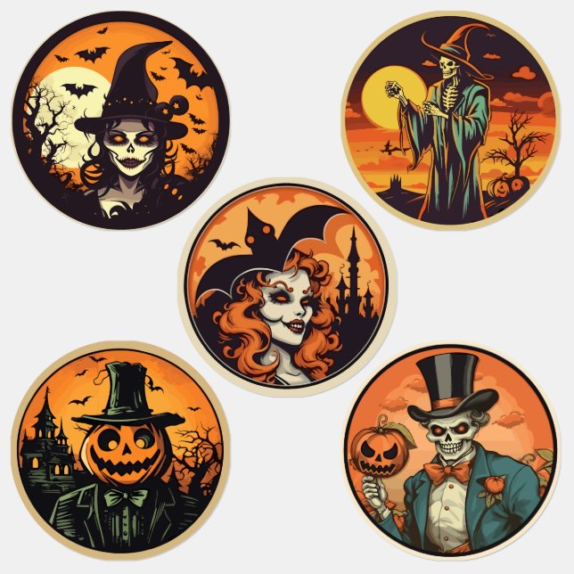 Halloween Skeleton Witch & Pumpkin Sticker Sheet – (Grupp)