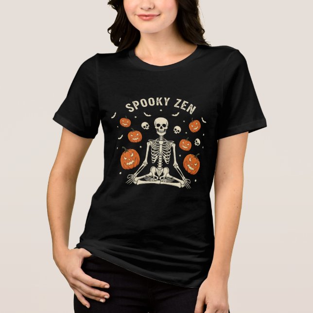 Halloween Skeleton Yoga Meditation med Döskallar T Shirt (Framsida)