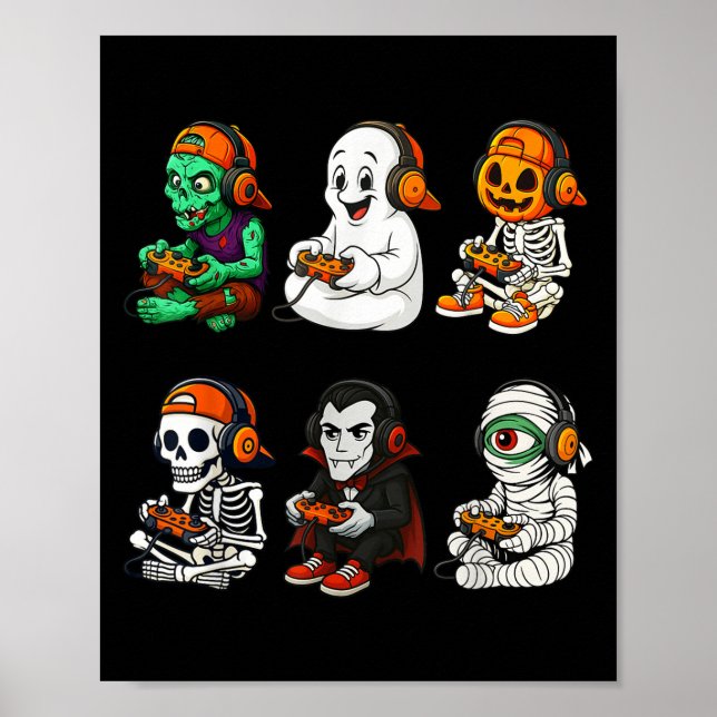 Halloween Skeleton, Zombie Gamer Video Gaming  Poster (Framsidan)