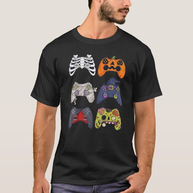 Halloween Skeleton Zombie Gaming Controllers Boys  T Shirt (Framsida)
