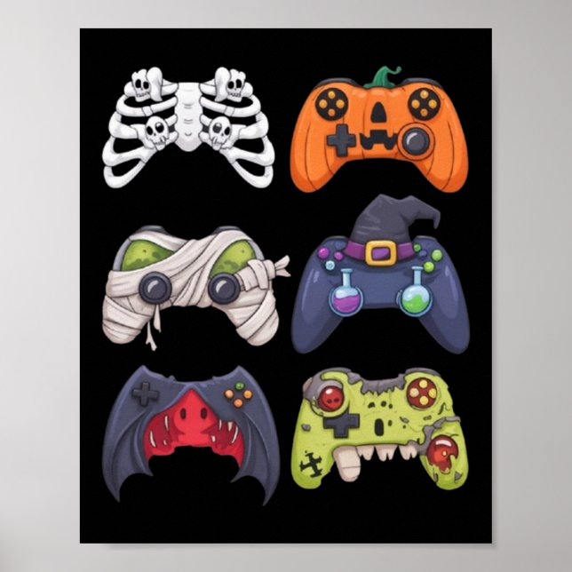 Halloween Skeleton Zombie Gaming Controllers Mummy Poster (Framsidan)