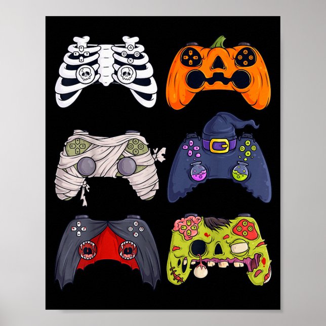 Halloween Skeleton Zombie Gaming Controllers Mummy Poster (Framsidan)