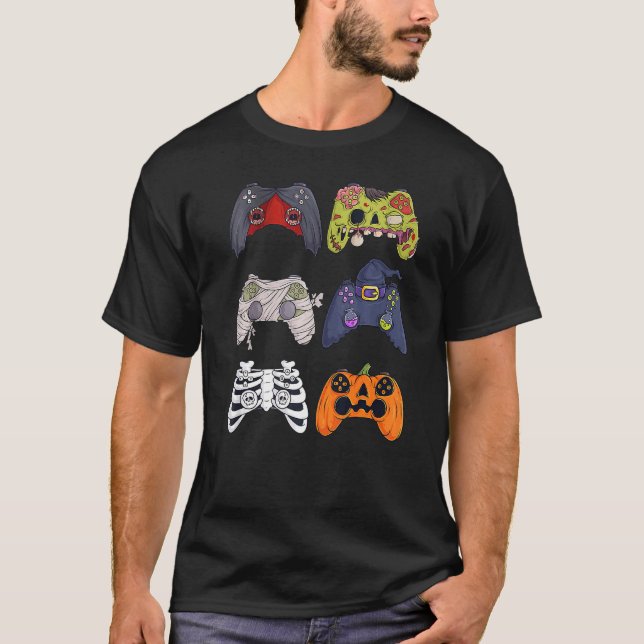 Halloween Skeleton Zombie Gaming Controllers Mummy T Shirt (Framsida)