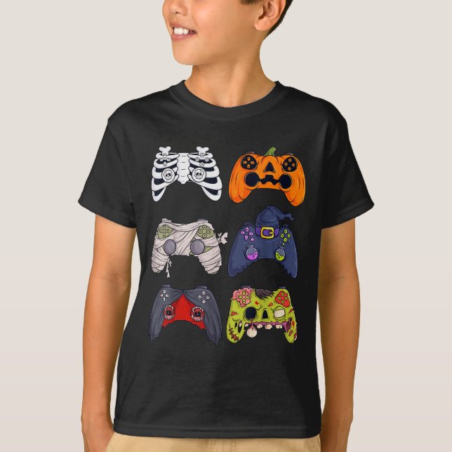 Halloween Skeleton Zombie Gaming Controllers Mummy T Shirt (Framsida)