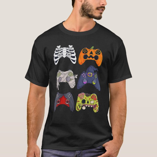 Halloween Skeleton Zombie Gaming Controllers Mummy T Shirt (Framsida)