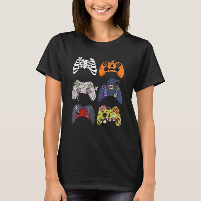 Halloween Skeleton Zombie Gaming Controllers Mummy T Shirt (Framsida)