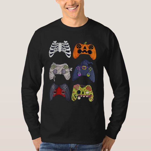 Halloween Skeleton Zombie Gaming Controllers Mummy T Shirt (Framsida)