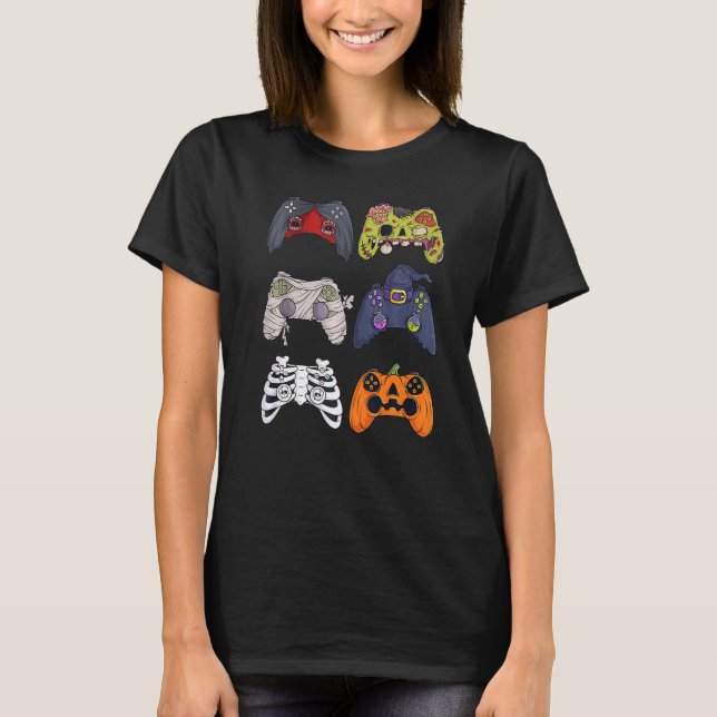 Halloween Skeleton Zombie Gaming Controllers Mummy T Shirt (Framsida)