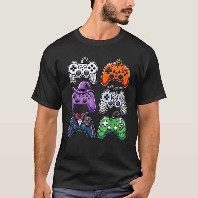Halloween Skeleton Zombie Gaming Controllers Mummy T Shirt (Framsida)