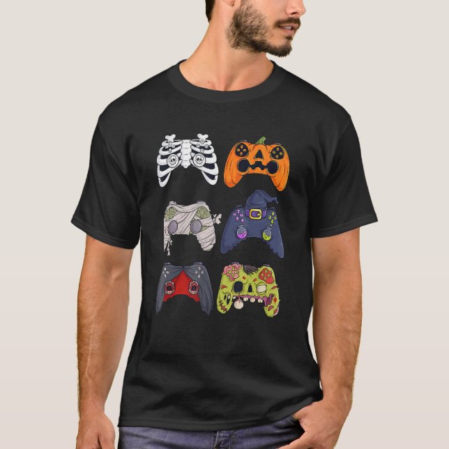 Halloween Skeleton Zombie Gaming Controllers Mummy T Shirt (Framsida)