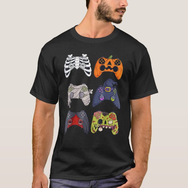 Halloween Skeleton Zombie Gaming Controllers Mummy T Shirt (Framsida)