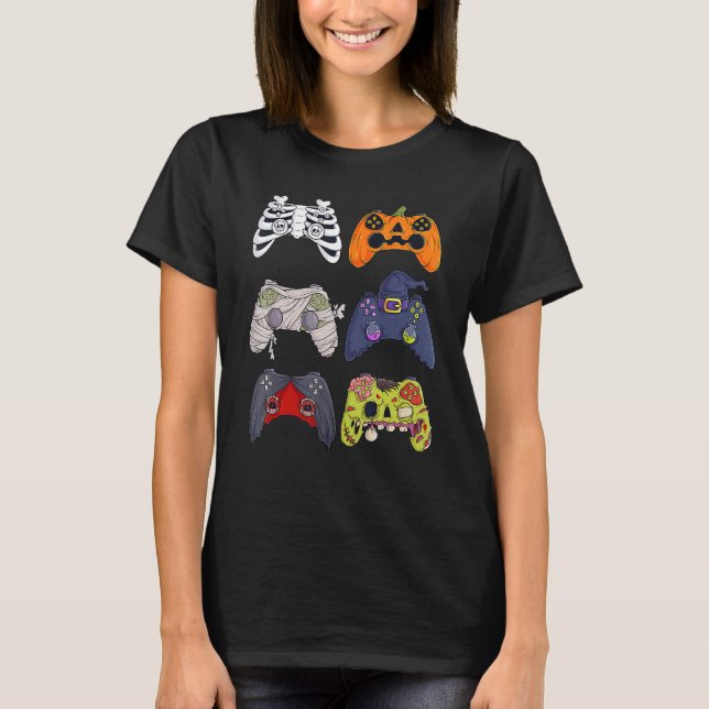 Halloween Skeleton Zombie Gaming Controllers Mummy T Shirt (Framsida)