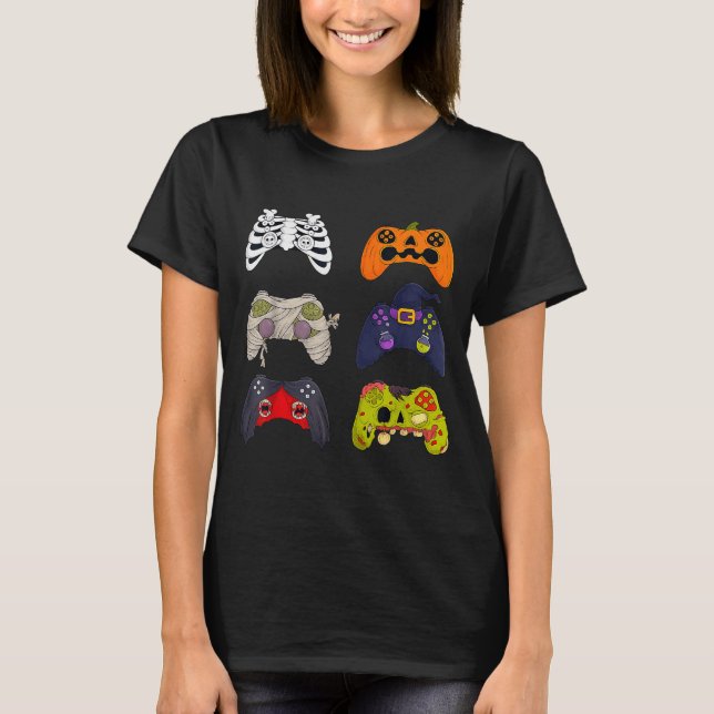 Halloween Skeleton Zombie Gaming Controllers  T Shirt (Framsida)