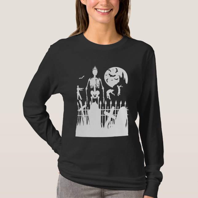 Halloween Skeleton Zombie Graveyard Bus eller godi T Shirt (Framsida)