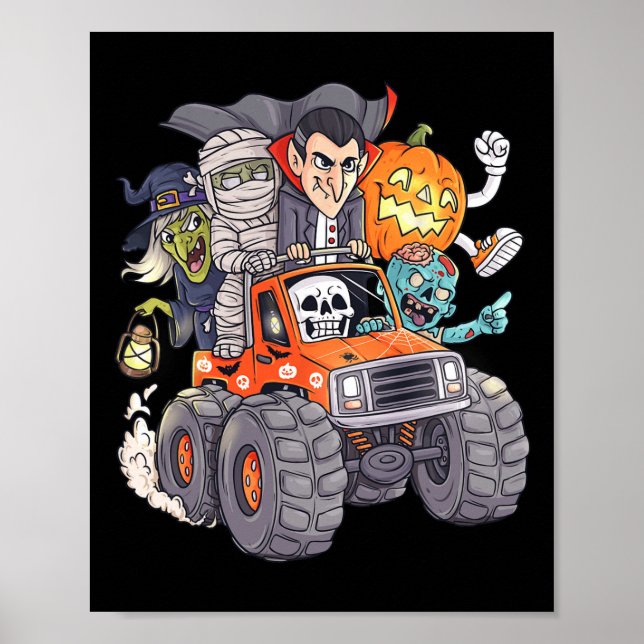 Halloween Skeleton Zombie Monster Lastbil Vampire  Poster (Framsidan)
