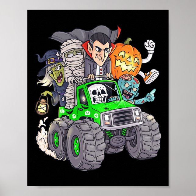 Halloween Skeleton Zombie Monster Lastbil Vampire  Poster (Framsidan)