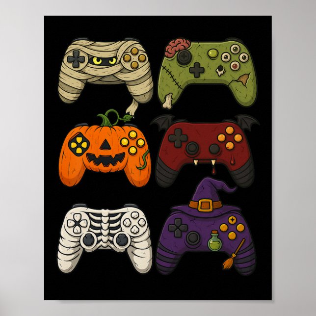 Halloween Skeleton Zombie Mummy Gaming Controllers Poster (Framsidan)