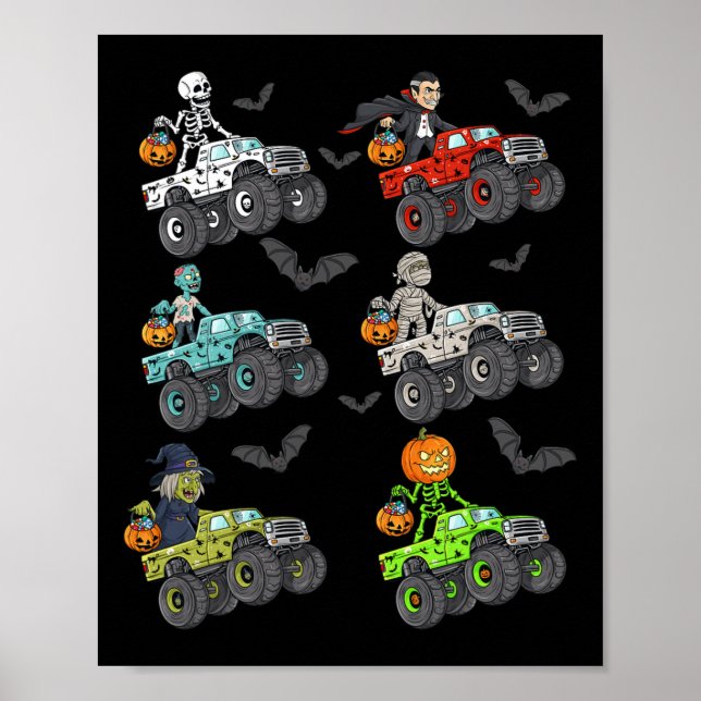 Halloween Skeleton Zombie Riding Monster Lastbil V Poster (Framsidan)