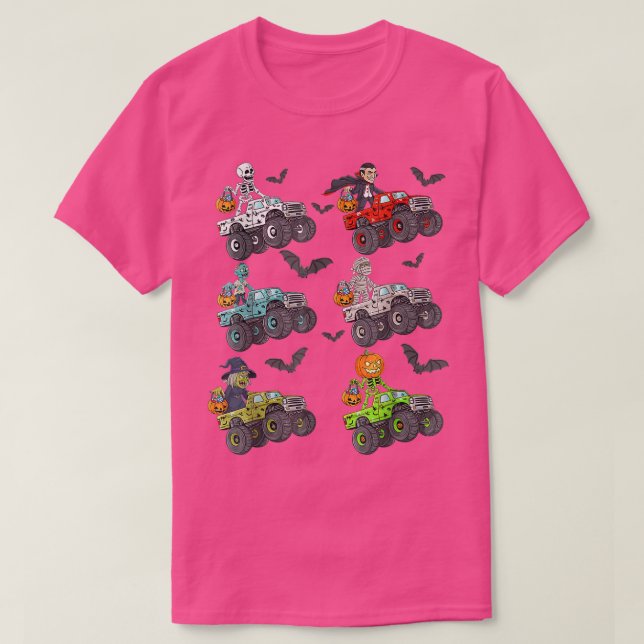 Halloween Skeleton Zombie Riding Monster Lastbil V T Shirt (Design framsida)