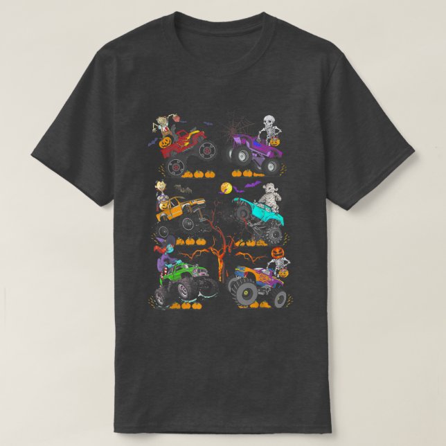 Halloween Skeleton Zombie Riding Monster Lastbil V T Shirt (Design framsida)