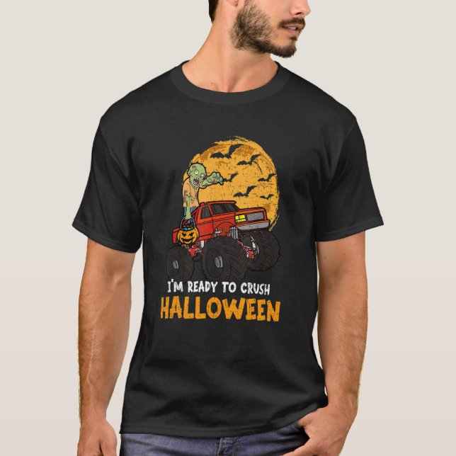Halloween Skeleton Zombie Riding Monster Lastbil V T Shirt (Framsida)