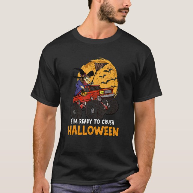 Halloween Skeleton Zombie Riding Monster Lastbil V T Shirt (Framsida)