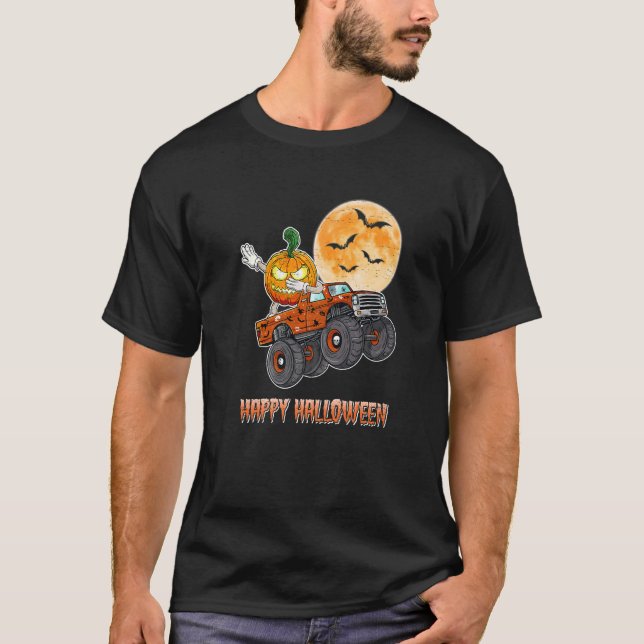 Halloween Skeleton Zombie Riding Monster Lastbil V T Shirt (Framsida)