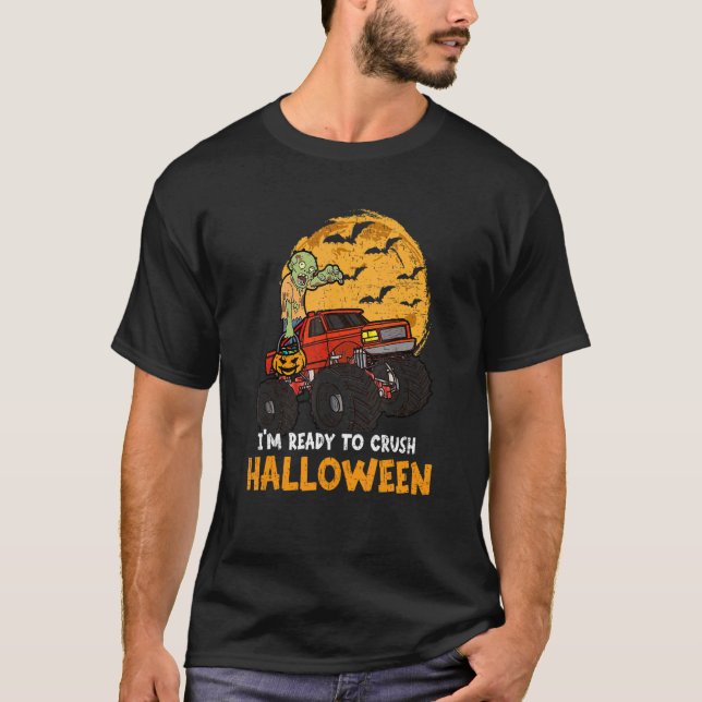 Halloween Skeleton Zombie Riding Monster Lastbil V T Shirt (Framsida)