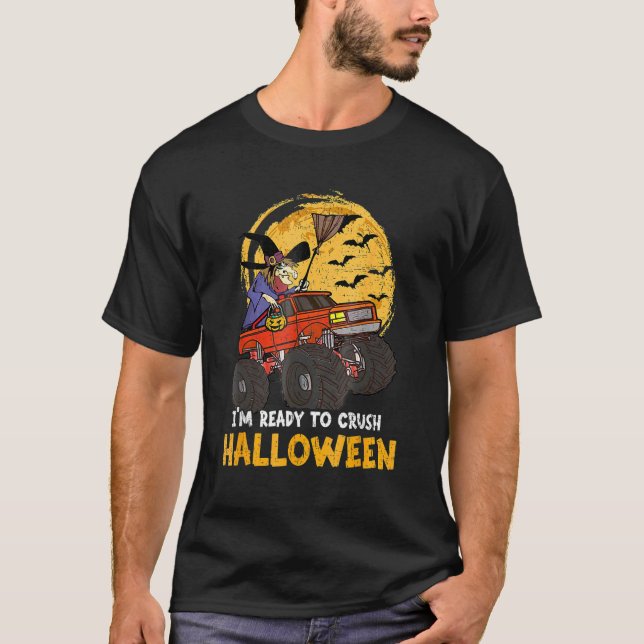 Halloween Skeleton Zombie Riding Monster Lastbil V T Shirt (Framsida)