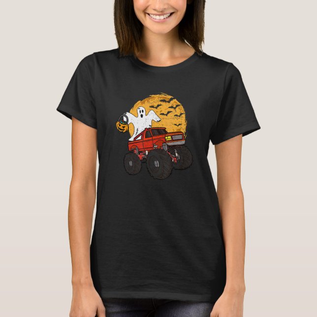 Halloween Skeleton Zombie Riding Monster Lastbil V T Shirt (Framsida)