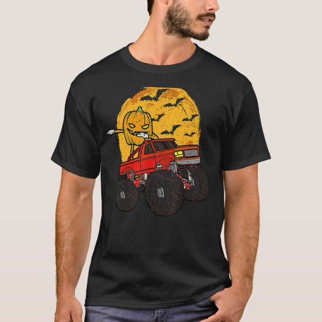 Halloween Skeleton Zombie Riding Monster Lastbil V T Shirt (Framsida)