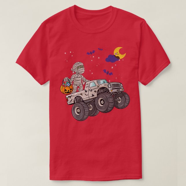 Halloween Skeleton Zombie Riding Monster Lastbil V T Shirt (Design framsida)
