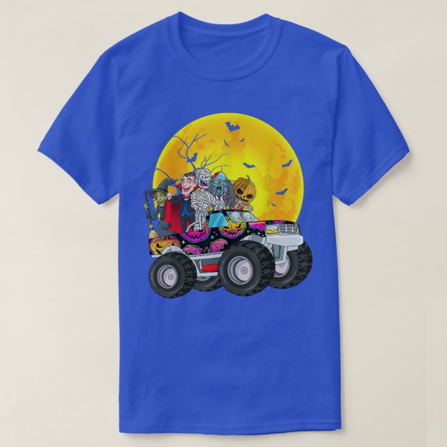 Halloween Skeleton Zombie Riding Monster Lastbil V T Shirt (Design framsida)