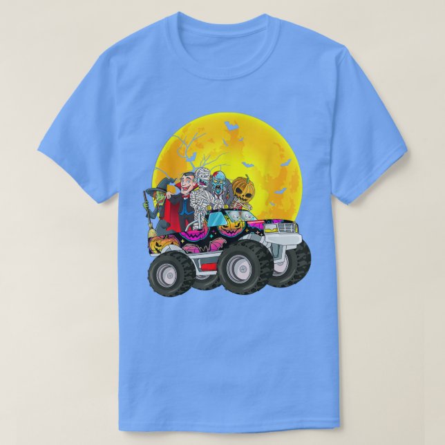 Halloween Skeleton Zombie Riding Monster Truck Vam T Shirt (Design framsida)