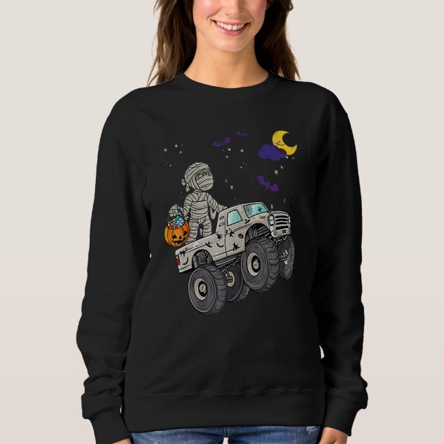 Halloween Skeleton Zombie Riding Monster Truck Vam T Shirt (Framsida)