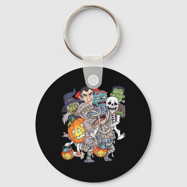 Halloween Skeleton Zombie Riding Mummy T Rex Funny Nyckelring (Framsida)