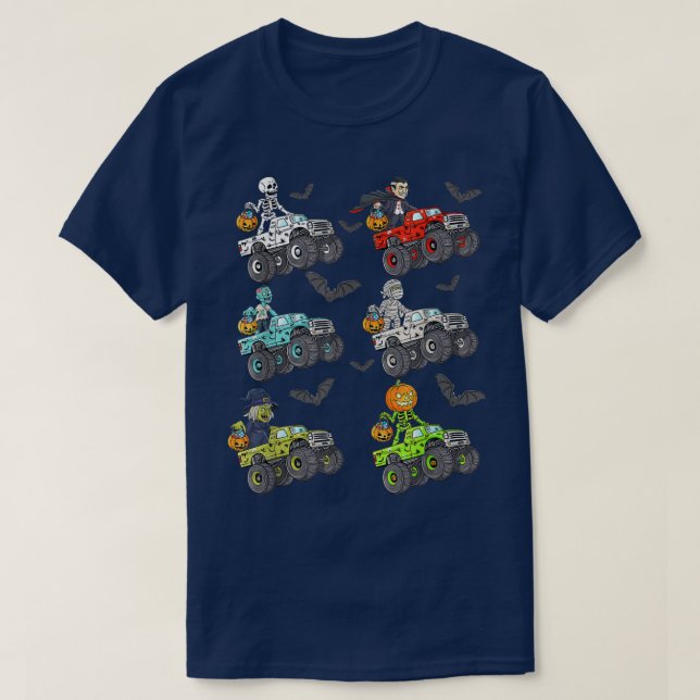 Halloween Skeleton Zombie Vampire Riding Monster T Shirt (Design framsida)