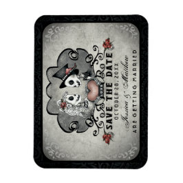 Halloween Skeletons Black Grått & Red Heart Magnet