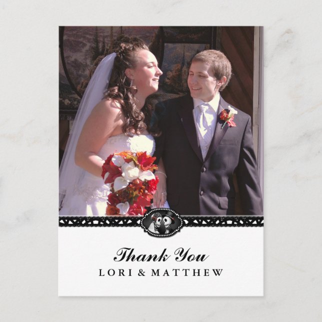 Halloween Skeletons Black White Photo Tack Vykort (Framsida)