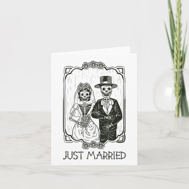 Halloween Skeletons Bride och Groom Ny gifta F Kort (Framsida)