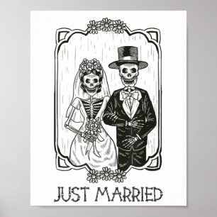 Halloween Skeletons Bride och Groom Ny gifta F Poster