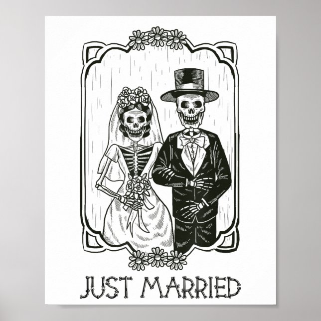 Halloween Skeletons Bride och Groom Ny gifta F Poster (Framsidan)