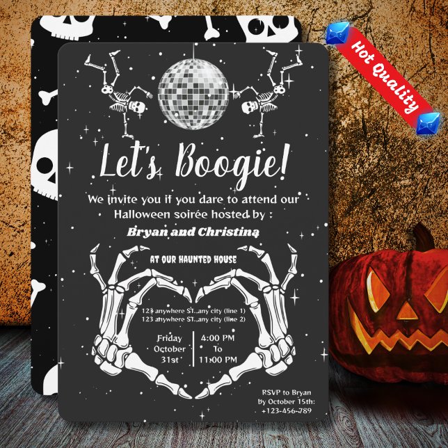 Halloween Skeletons Disco Boll Låt oss Boogie Part Inbjudningar (Skapare uppladdad)