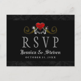 Halloween Skeletons & Heart Matching Bröllop OSA Inbjudan Vykort