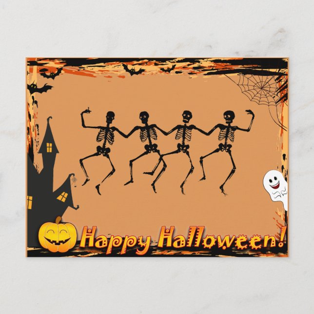 Halloween Skeletons Helgdag vykort (Framsida)