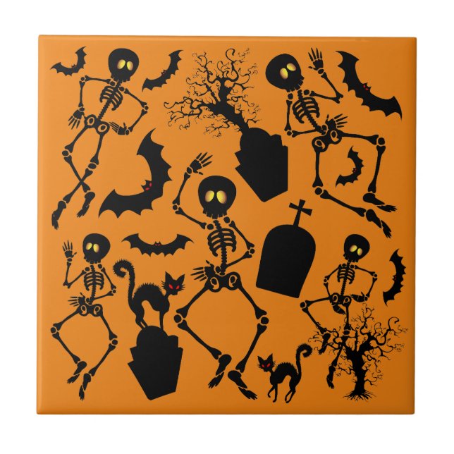 Halloween Skeletons Macabre Dance Kakelplatta (Framsidan)