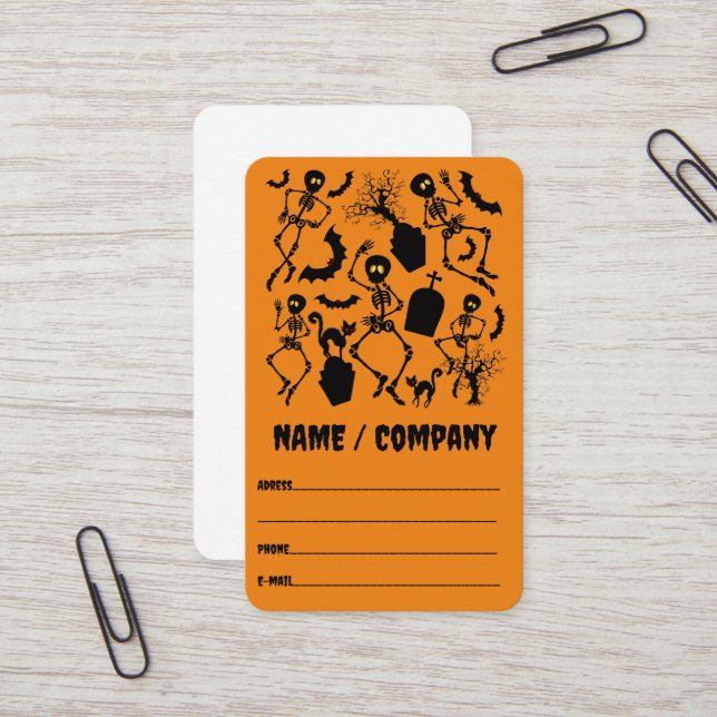Halloween Skeletons Macabre Dance Visitkort (Fram/Back In Situ)